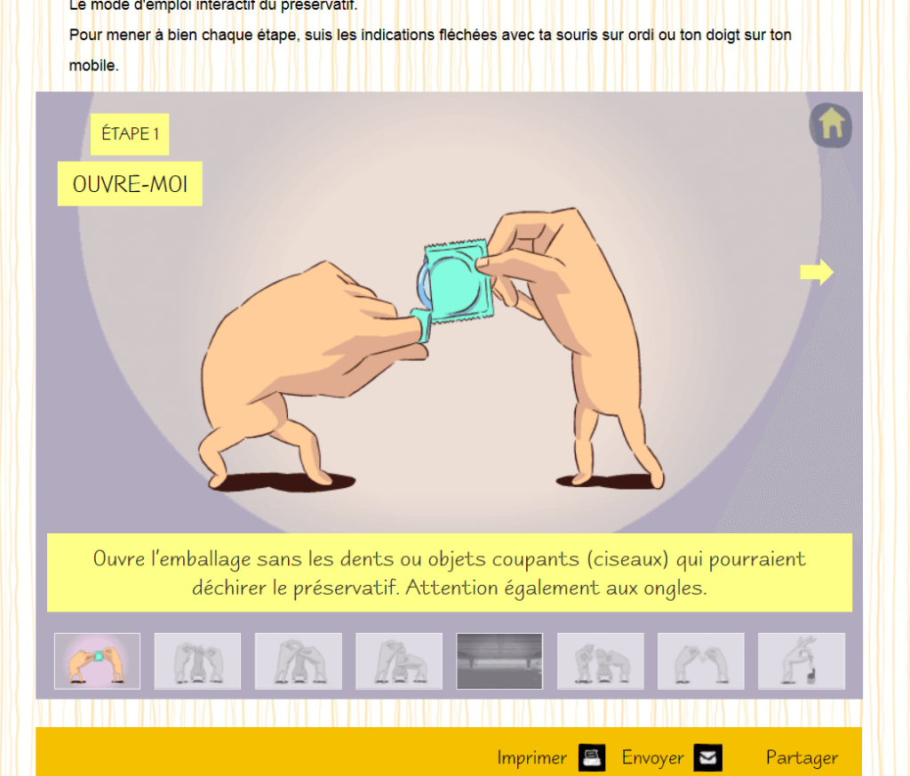 Interactive module on the onSEXprime website : "condom user manual"