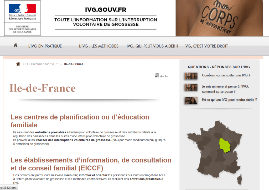 Directory section of the website ivg.gouv.fr