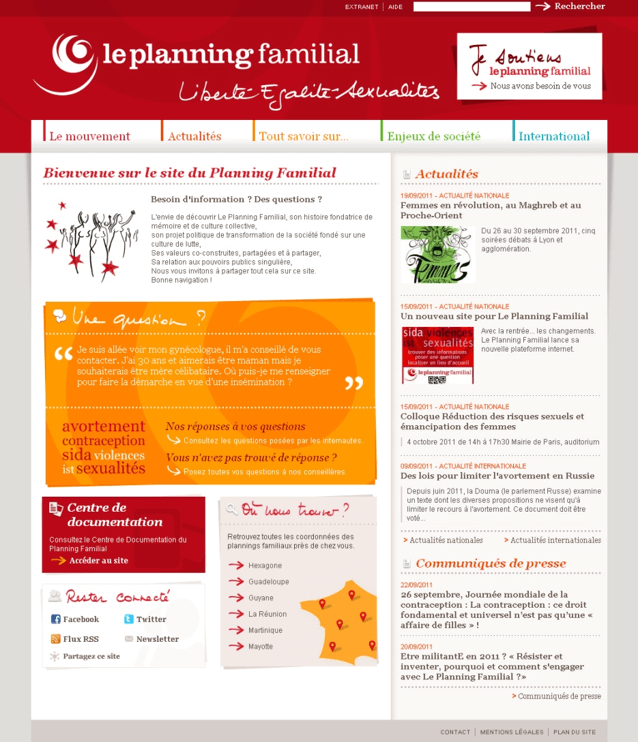 The new homepage for the Planning Familial website (2011)