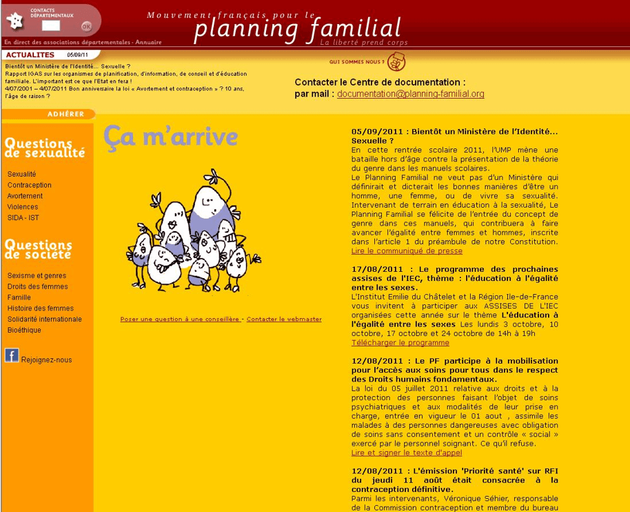 The old homepage for the Planning Familial website (2001-2011)