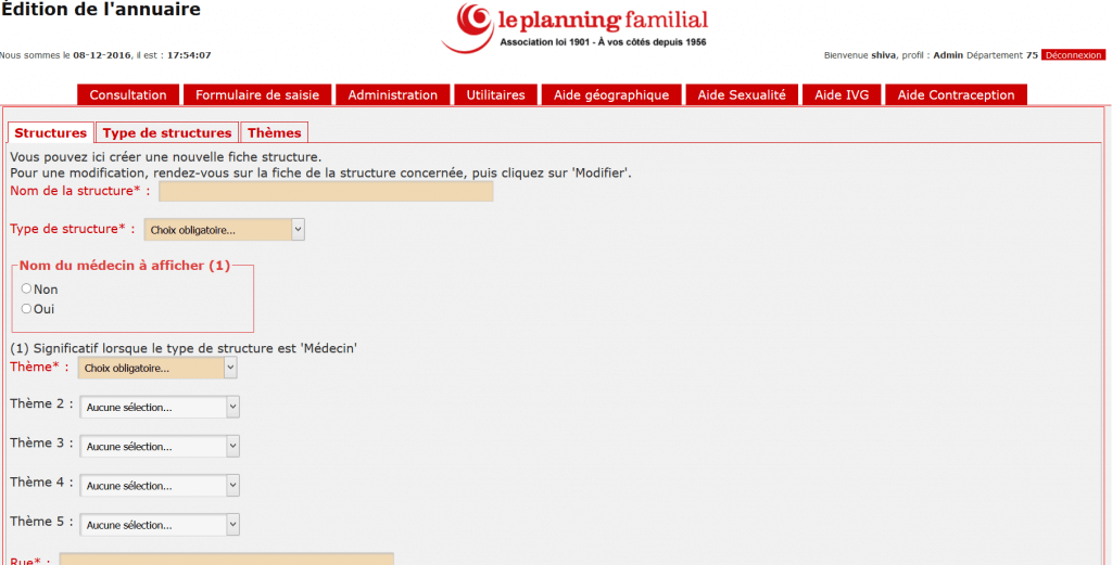 Helpline support software, directory administration, first tab
