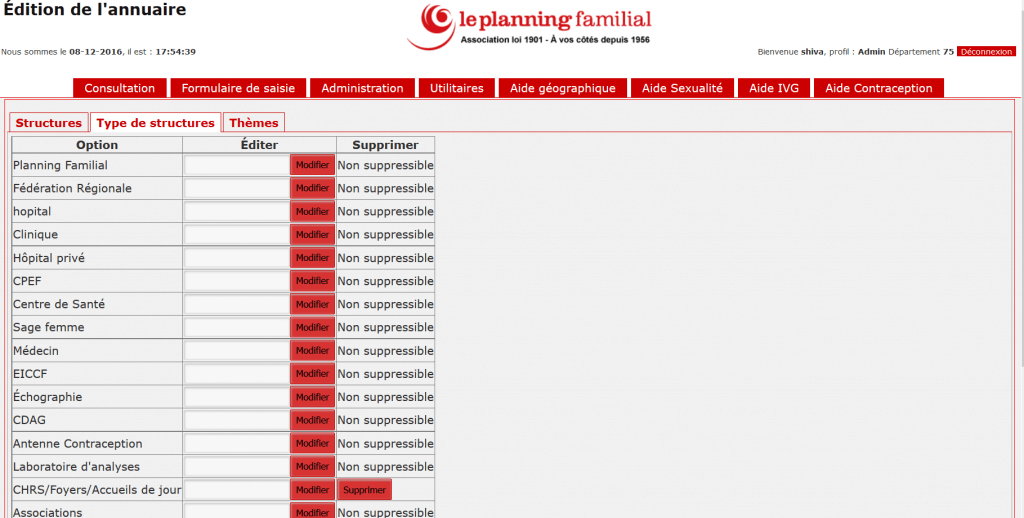 Helpline support software, directory administration, second tab