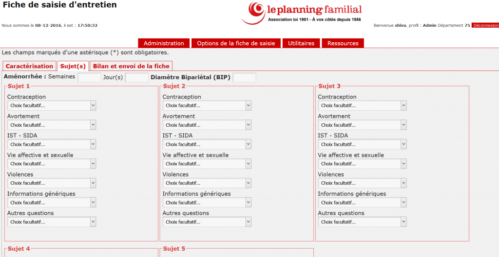 Helpline support software, input page, second tab