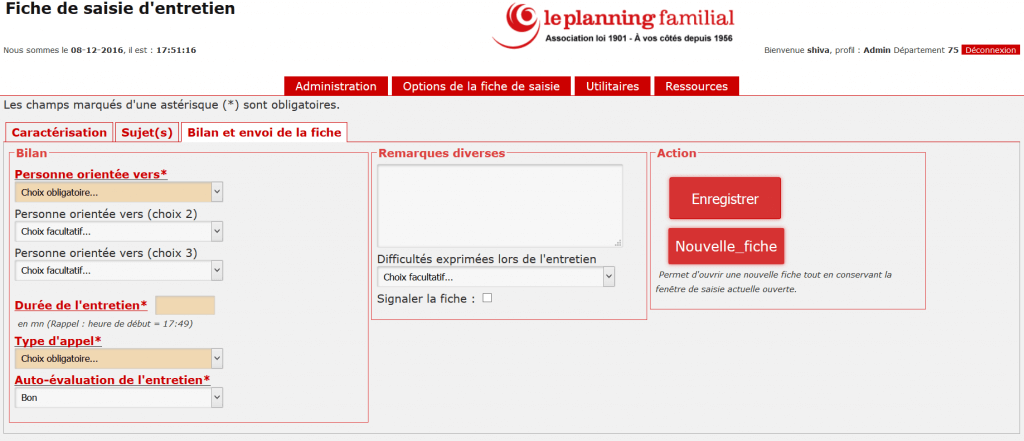 Helpline support software, input page, third tab