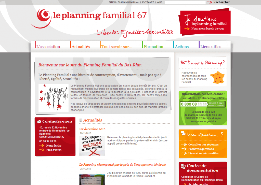 The website for a local  branch of the Planning Familial