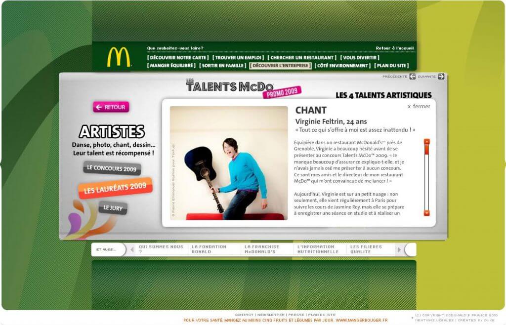 Mc Donald's website - Talents module, interview page
