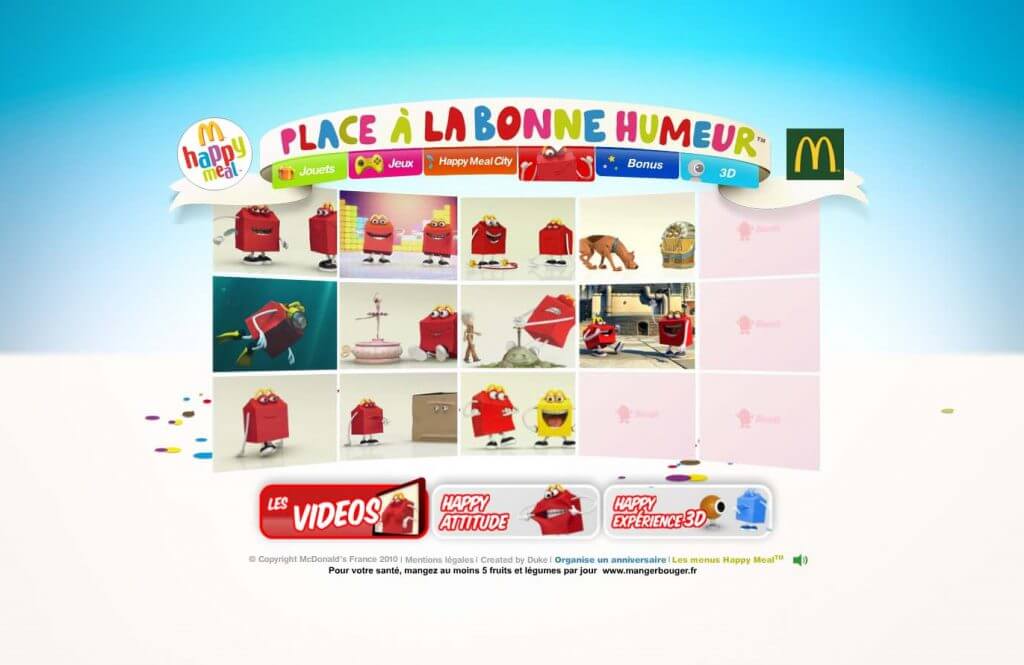 Mc Donald's Mr Happy website - videos page
