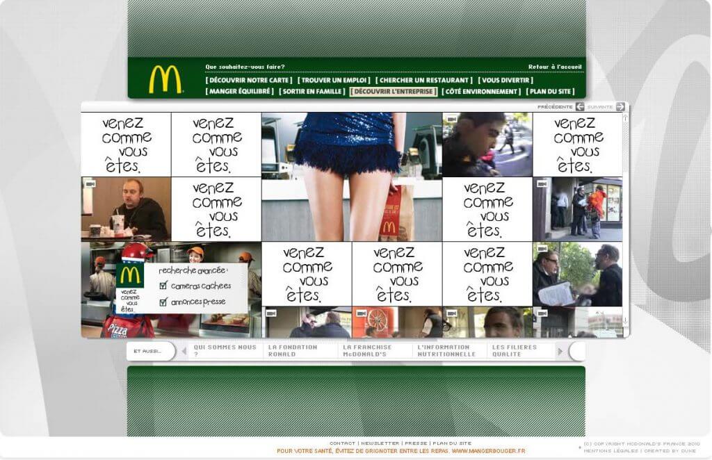 Mc Donald's website - Come as you are module, landing page