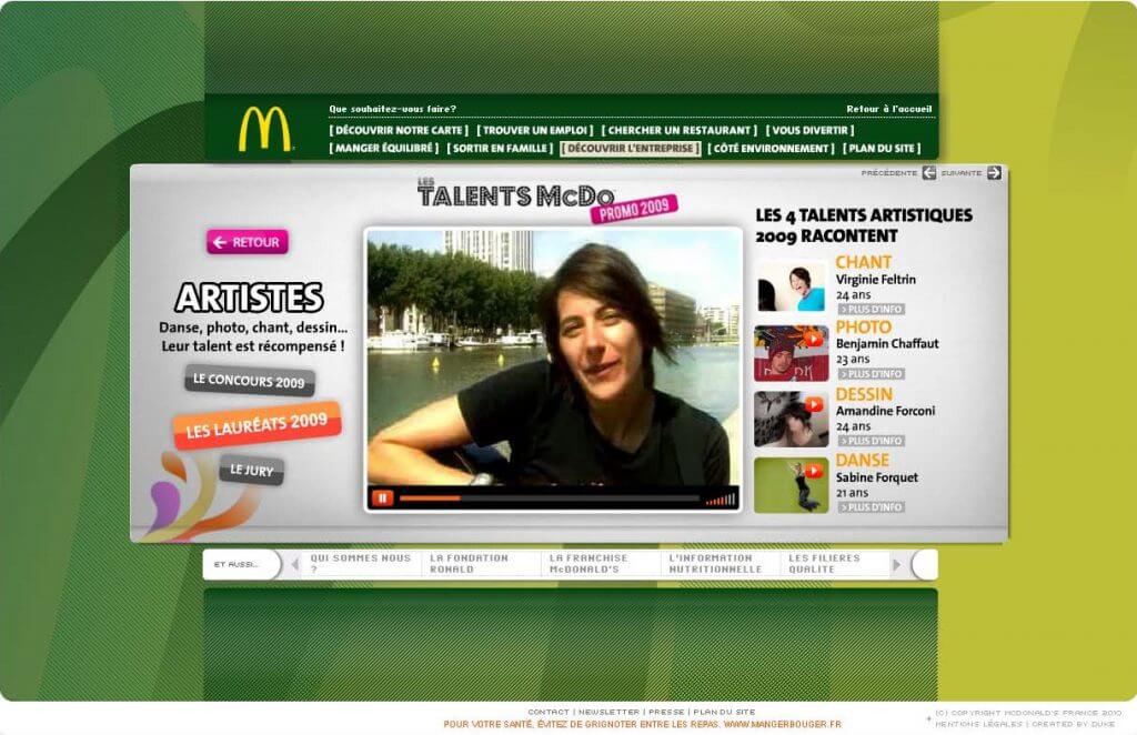 Mc Donald's website - Talents module, video player