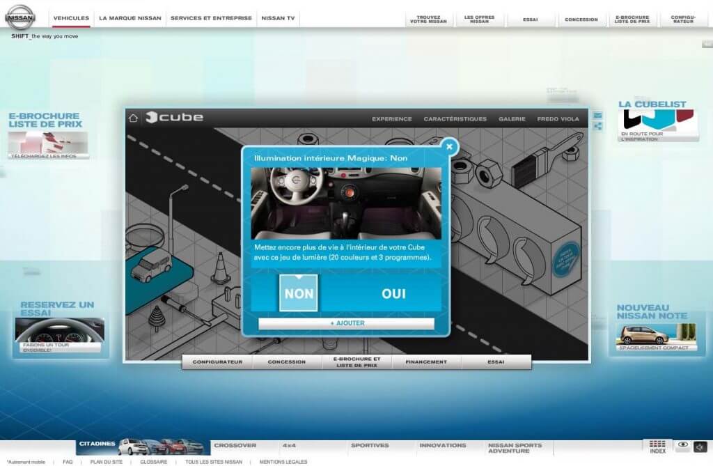 Nissan website - Nissan CUBE module detail page