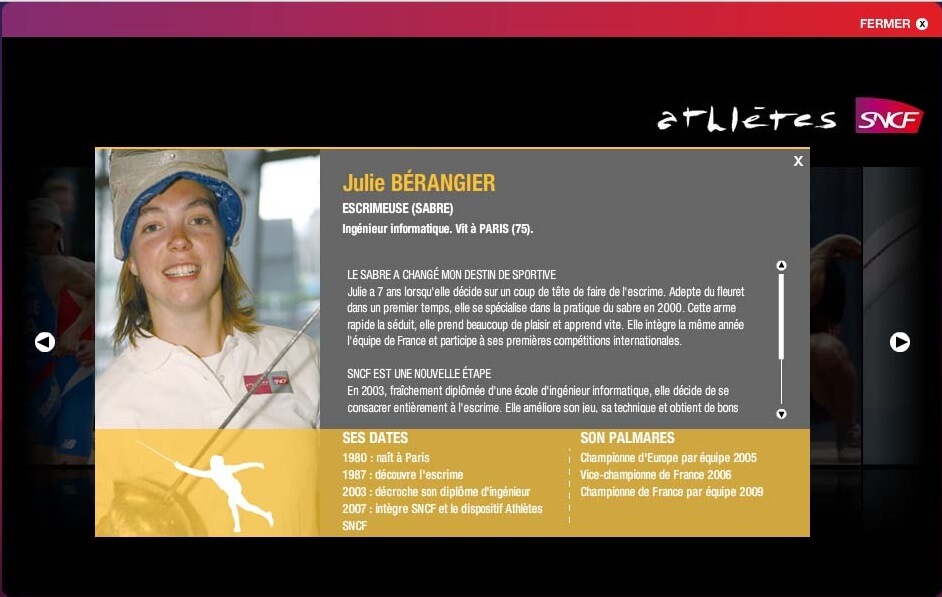 SNCF website - athletes module, details page