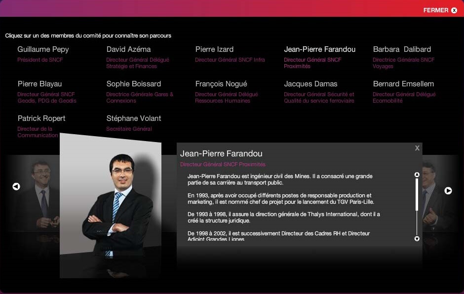 SNCF website - executive committee module, details page