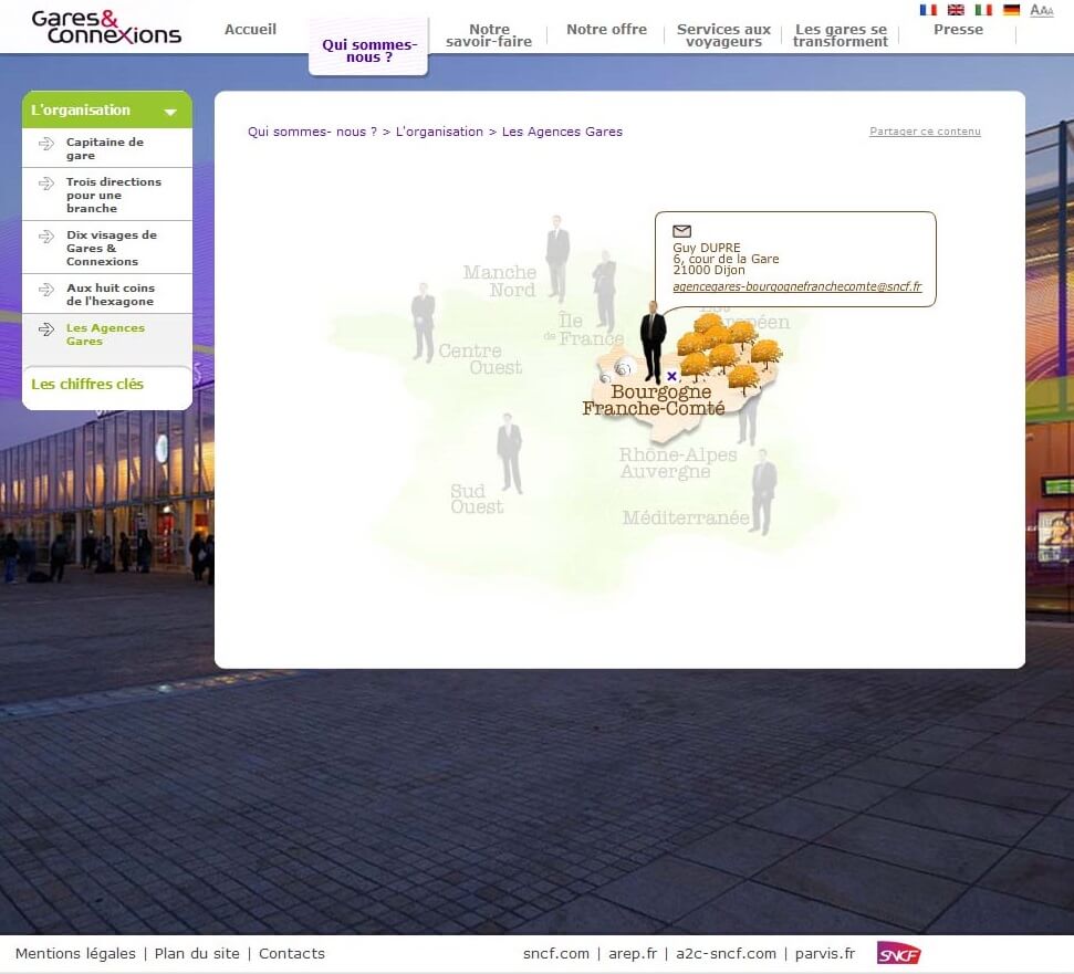SNCF website - "Railway stations and connexions" module, details page
