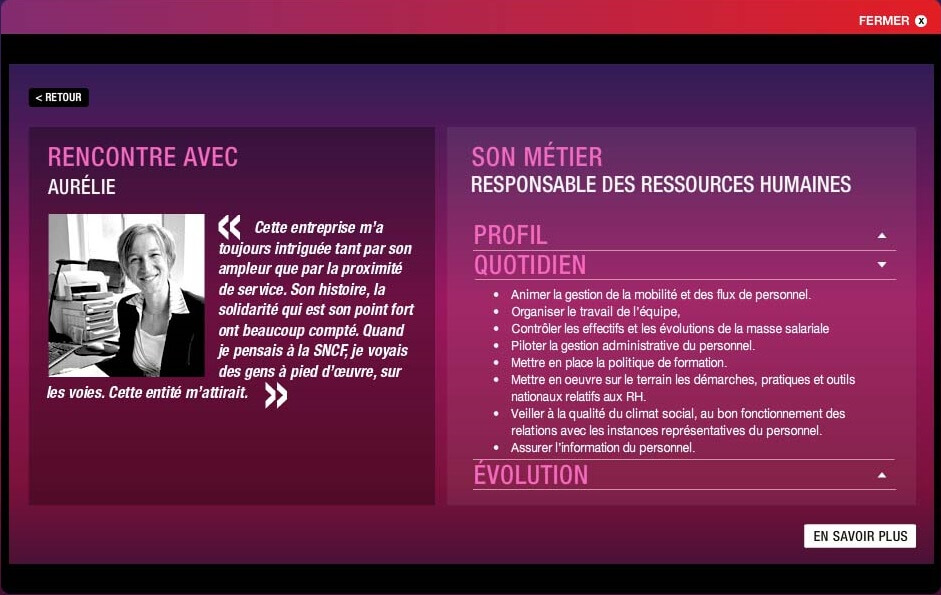 SNCF website - HR module, details page